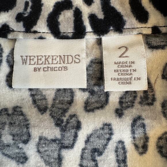 Chico's vest Weekends black & animal print stretch full zip & pockets Sz 2 US L - Picture 7 of 9